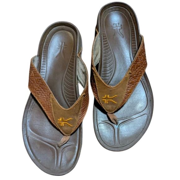 KURU Mens Flip Flops 11 Brown Leather Thong Sandals Arch Support Comfort Shoes main image 7